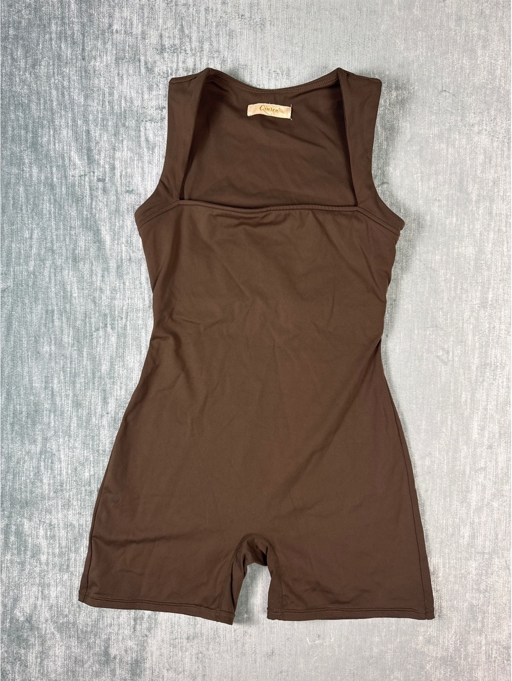 Qinsen Brown Square Neck Sleeveless Bodycon Romper Size M